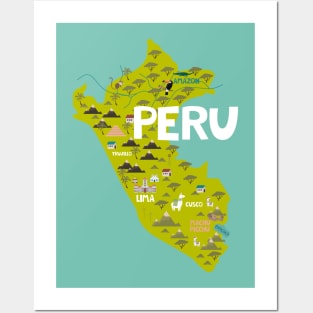 Peru Illustrated Map Posters and Art